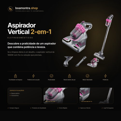 Limpeza Eficiente com Aspirador Vertical 2-em-1