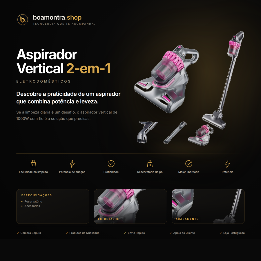 Limpeza Eficiente com Aspirador Vertical 2-em-1