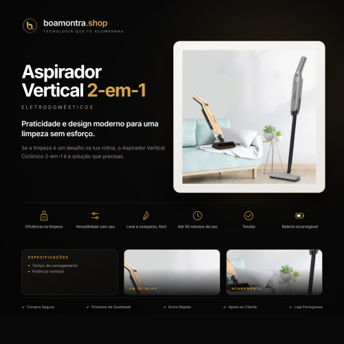Facilita a Limpeza com Aspirador Vertical 2-em-1