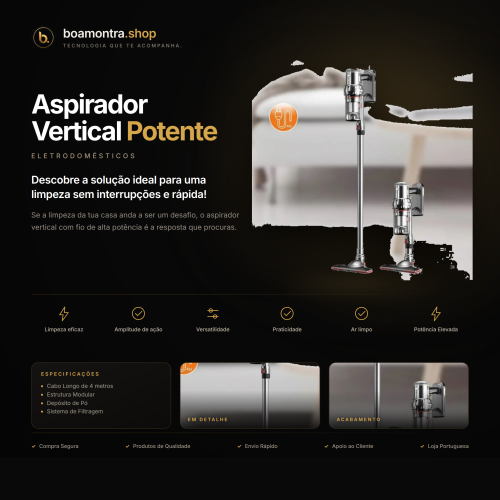 Limpeza Eficaz com Aspirador Vertical Potente