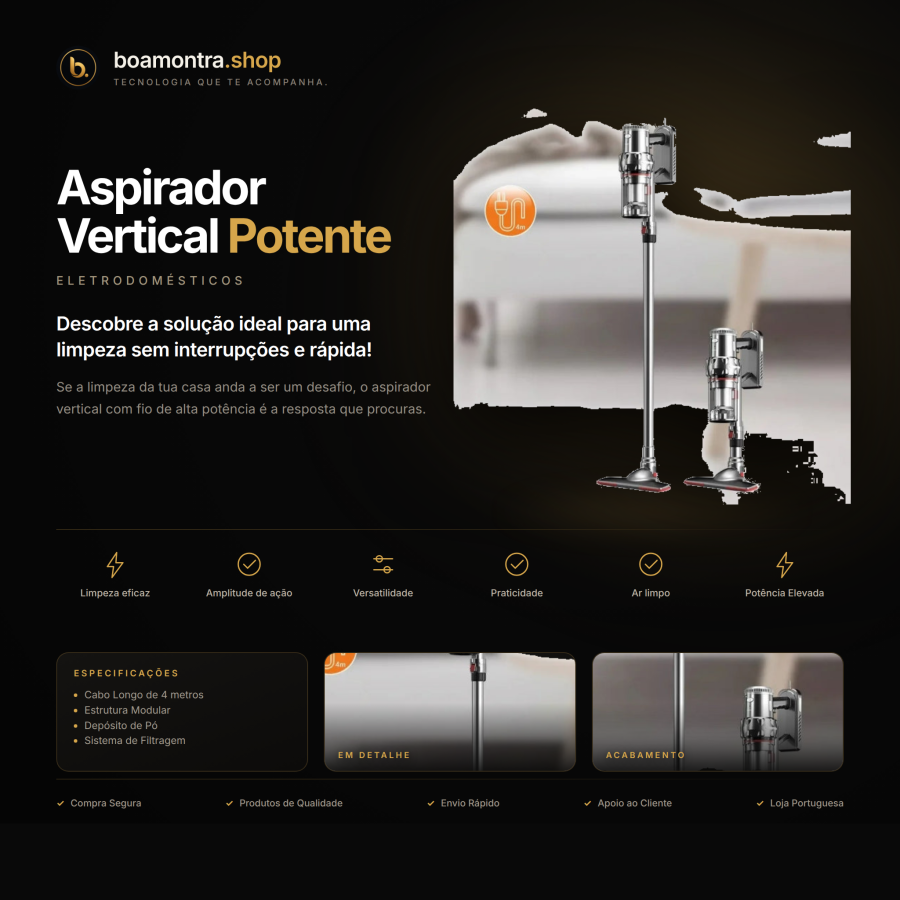 Limpeza Eficaz com Aspirador Vertical Potente