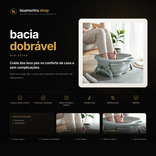 Relaxamento dos pés com bacia dobrável