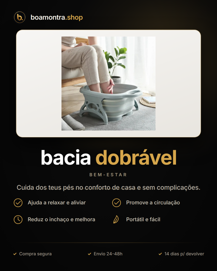Relaxamento dos pés com bacia dobrável