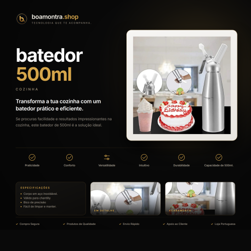 Cria chantilly perfeito com o batedor 500ml