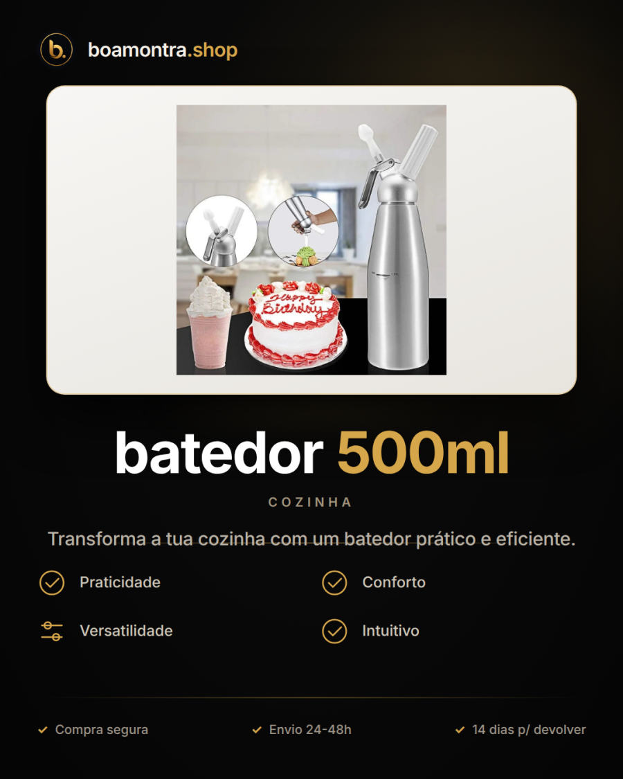 Cria chantilly perfeito com o batedor 500ml