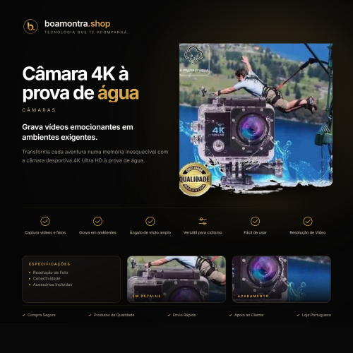 Captura momentos com Câmara 4K à prova de água