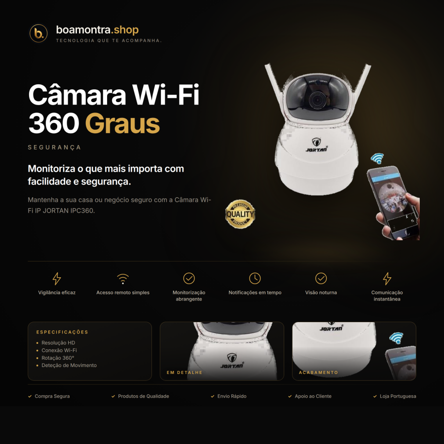 Vigilância Eficaz com Câmara Wi-Fi 360 Graus