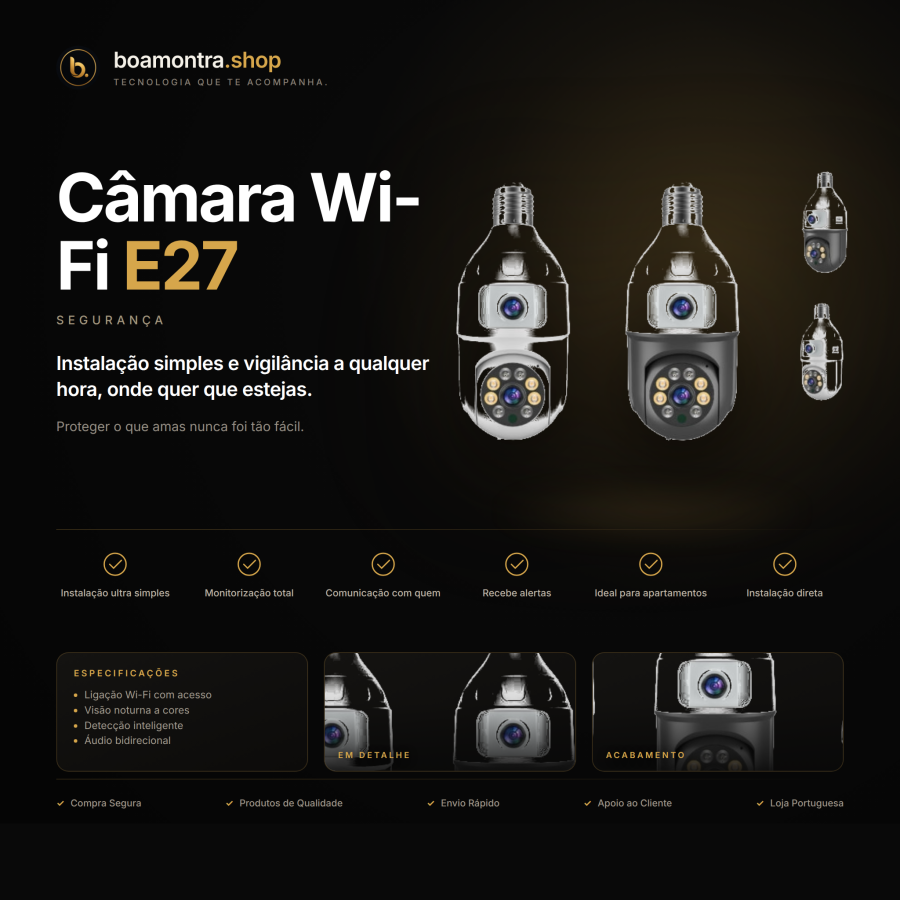 Segurança Eficiente com Câmara Wi-Fi E27