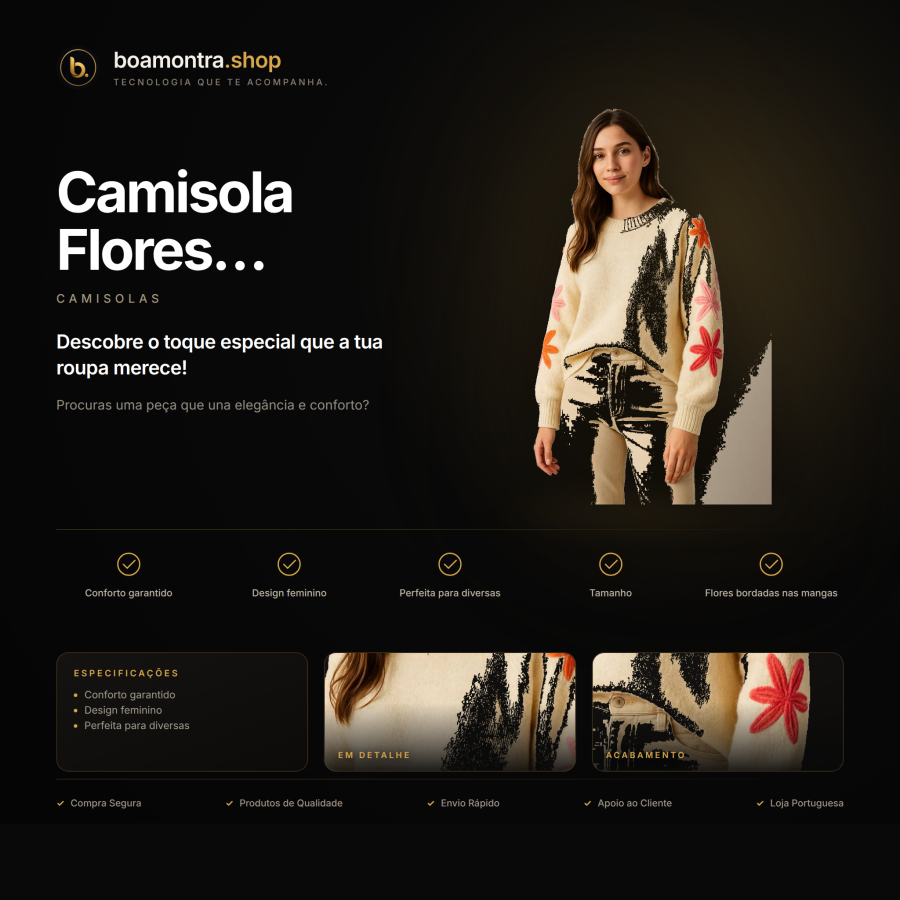 Elegância e Conforto com Camisola Flores Bordadas