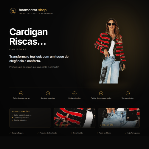 Estilo e Conforto com Cardigan Riscas Vermelho