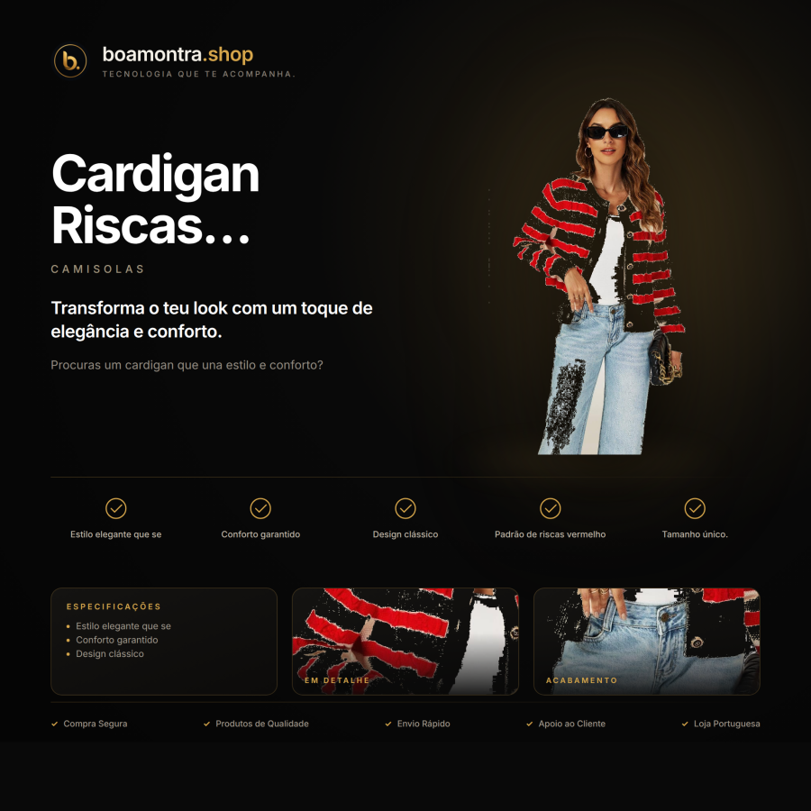 Estilo e Conforto com Cardigan Riscas Vermelho