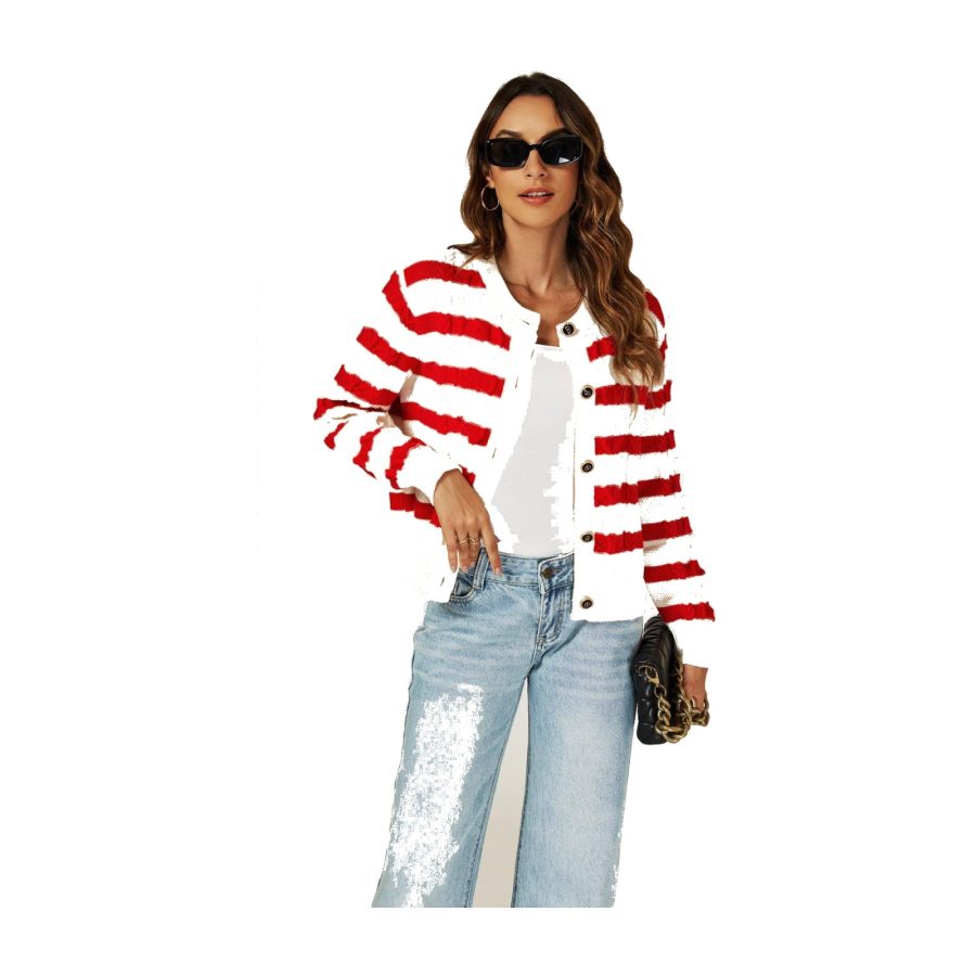 Estilo e Conforto com Cardigan Riscas Vermelho