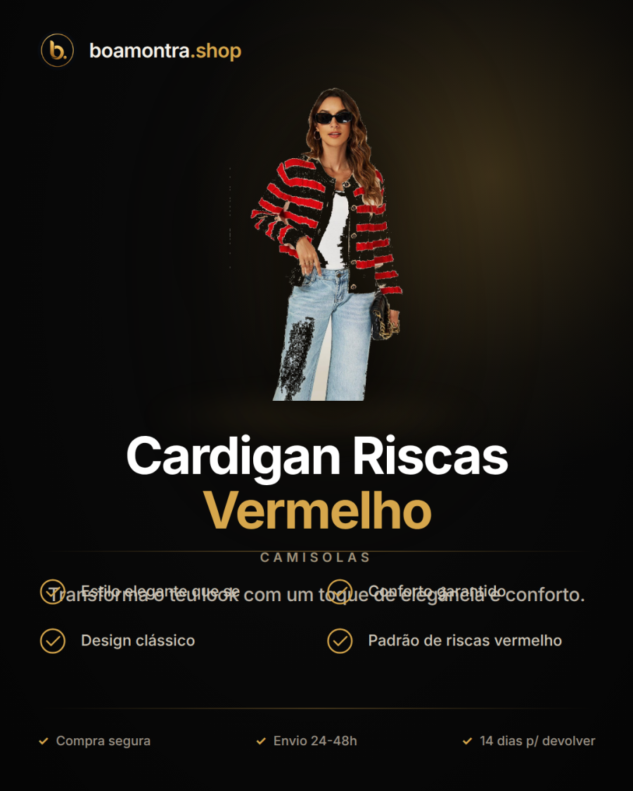 Estilo e Conforto com Cardigan Riscas Vermelho