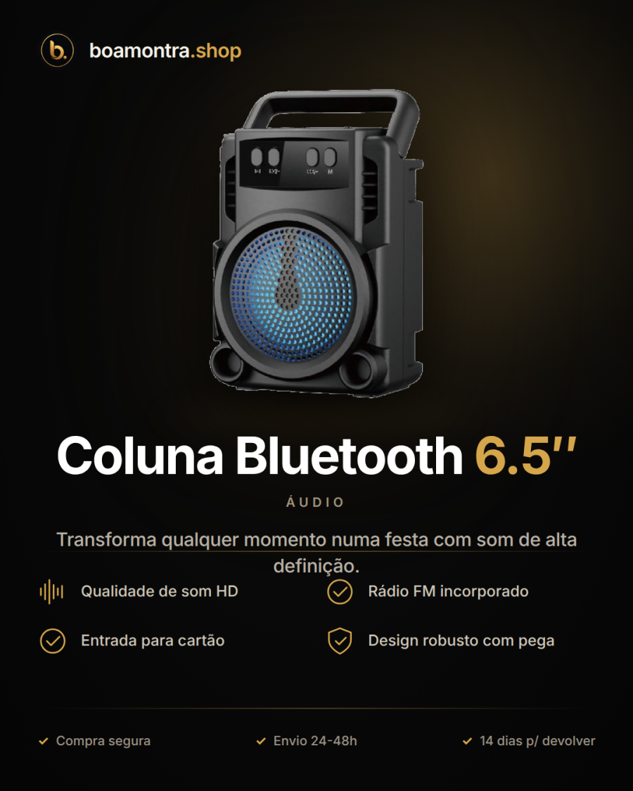 Eleva a tua música com Coluna Bluetooth 6.5"