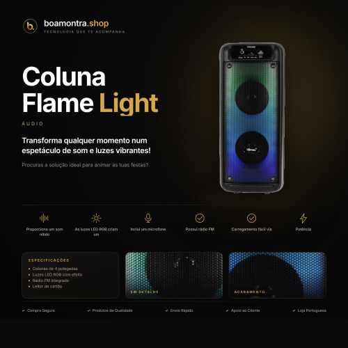 Anima as tuas festas com Coluna Flame Light