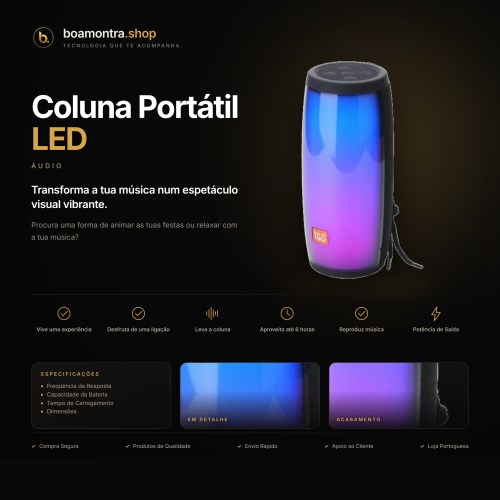 Experiência Imersiva com Coluna Portátil LED