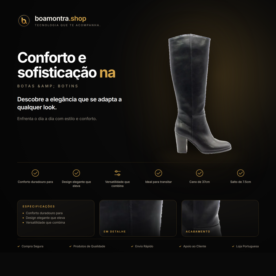 Conforto e sofisticação na bota de cano alto