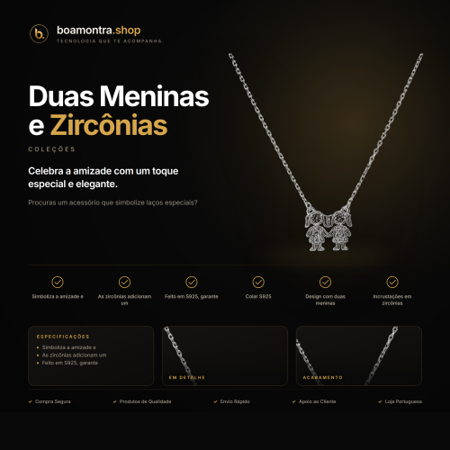 Colar S925 com Duas Meninas e Zircônias