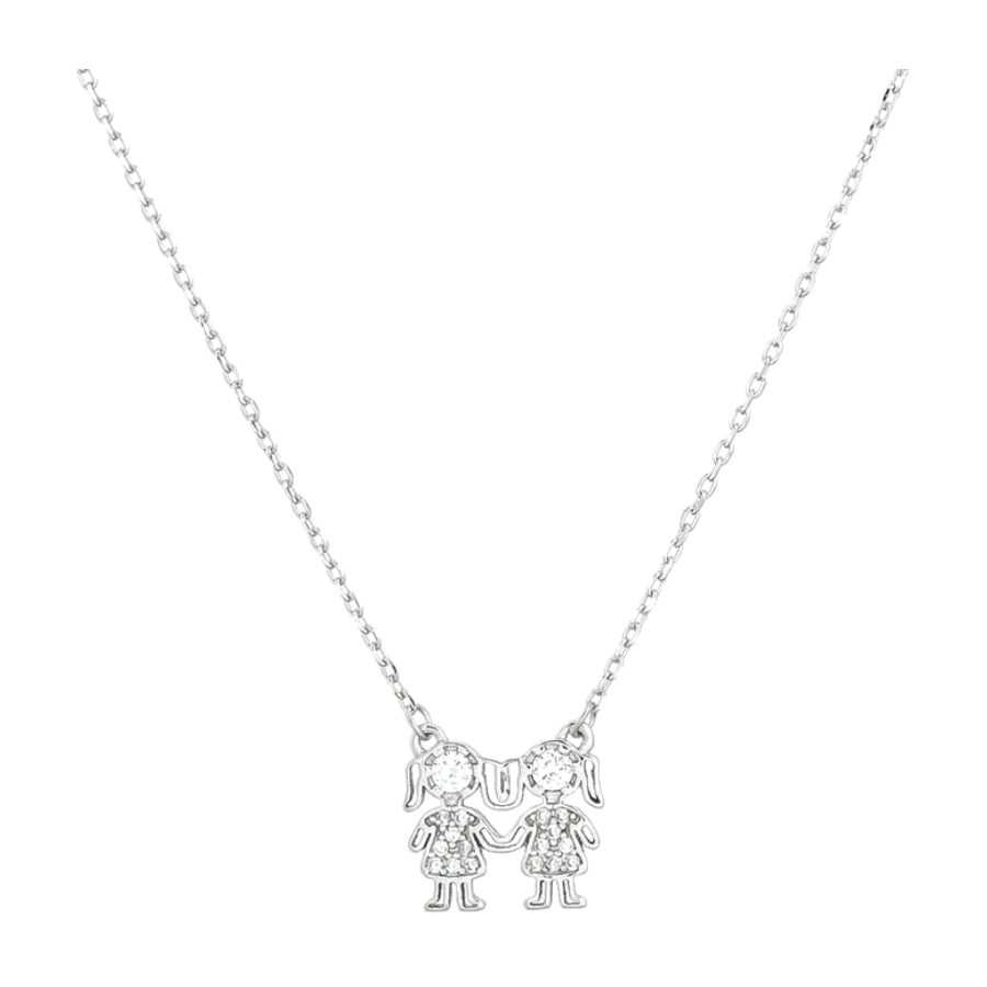 Colar S925 com Duas Meninas e Zircônias