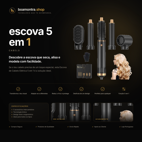 Transforma o teu cabelo com escova 5 em 1
