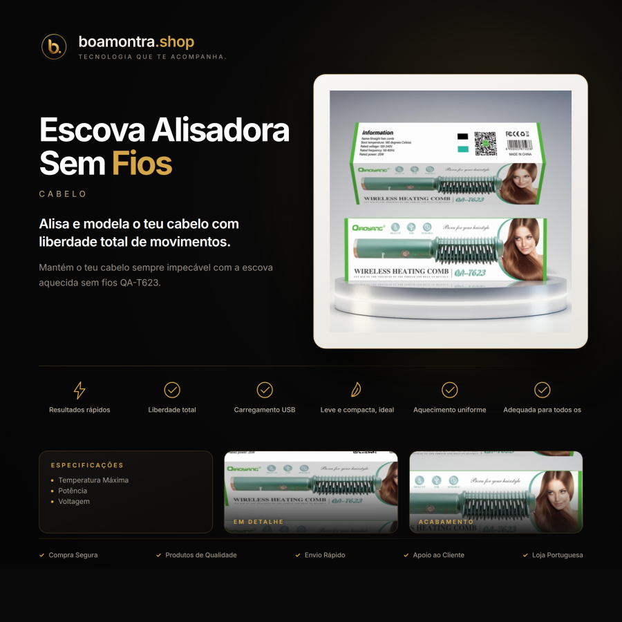 Estilo Rápido com Escova Alisadora Sem Fios