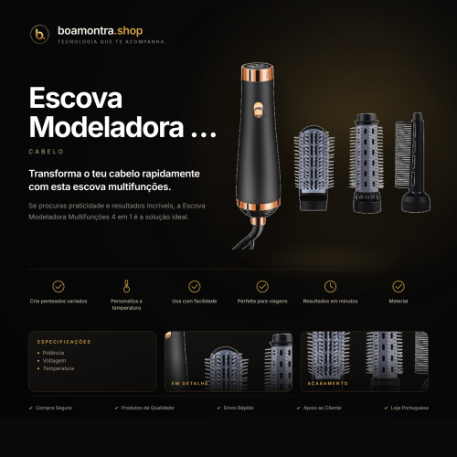 Cabelos Perfeitos com Escova Modeladora 4-em-1