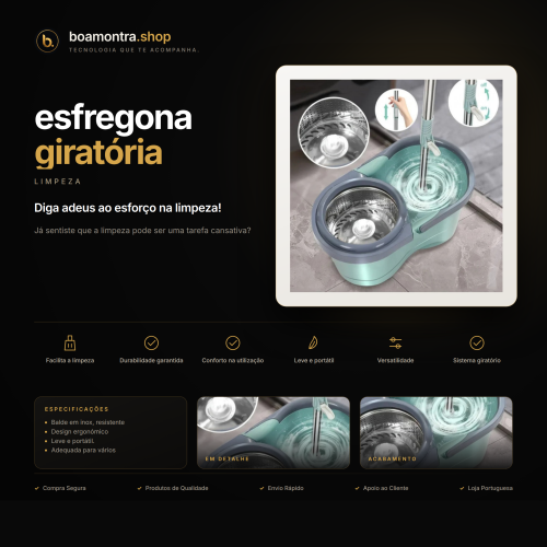 Facilita a limpeza com esfregona giratória