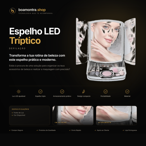 Organiza a Tua Beleza com Espelho LED Tríptico