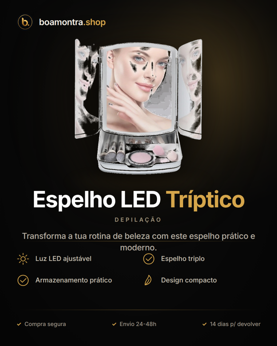 Organiza a Tua Beleza com Espelho LED Tríptico