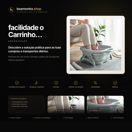 Transporta com facilidade o Carrinho Dobrável