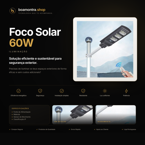 Ilumina Exteriores com Foco Solar 60W