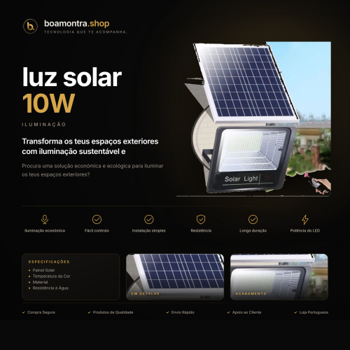 Ilumina o exterior com luz solar 10W