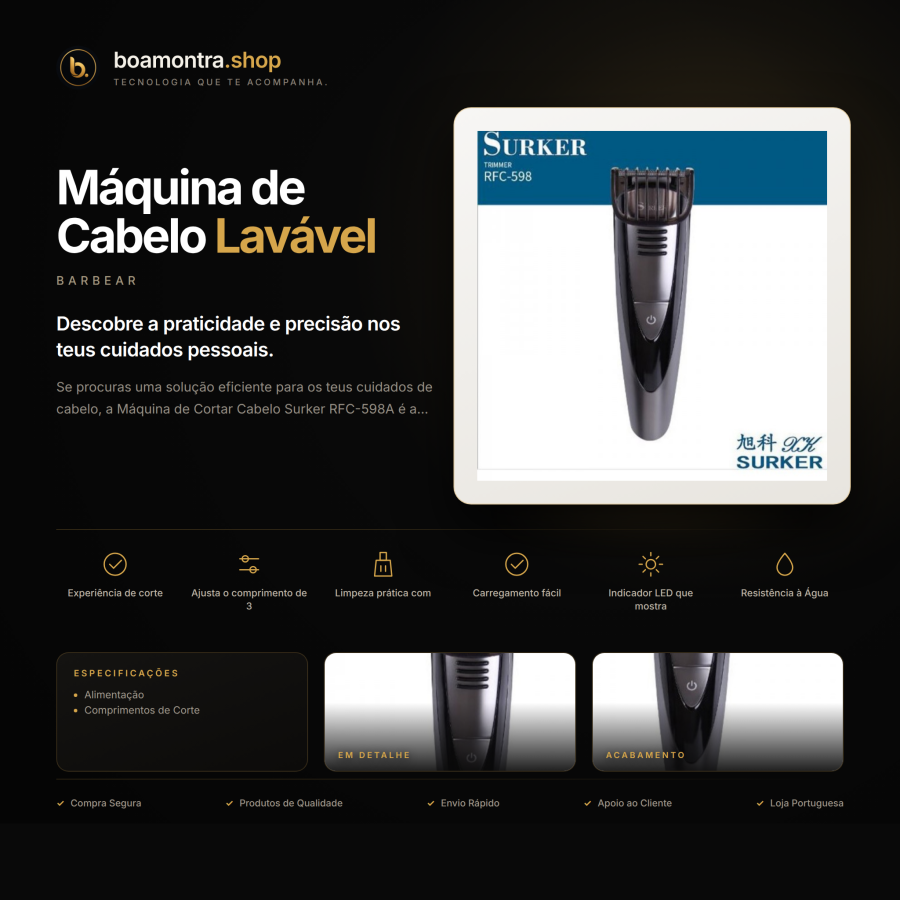 Corte Preciso com Máquina de Cabelo Lavável