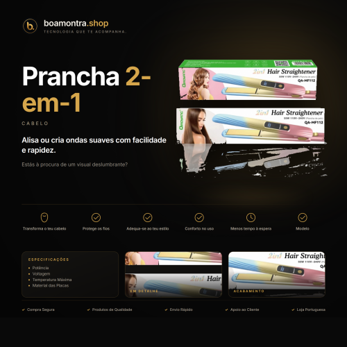 Transforma o Teu Cabelo com Prancha 2-em-1