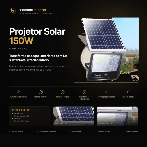 Ilumina o exterior com Projetor Solar 150W