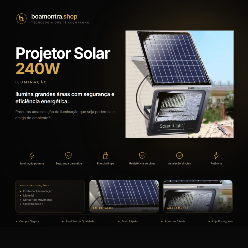 Iluminação Sustentável com Projetor Solar 240W