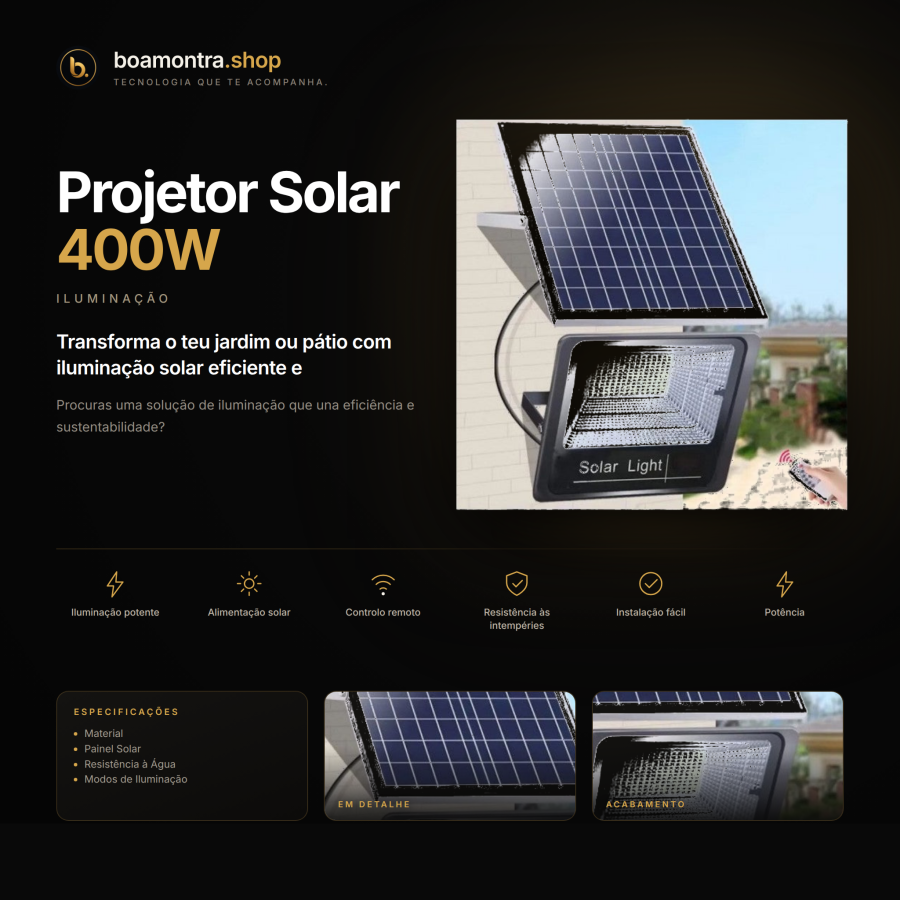 Ilumina o teu espaço exterior com Projetor Solar 400W