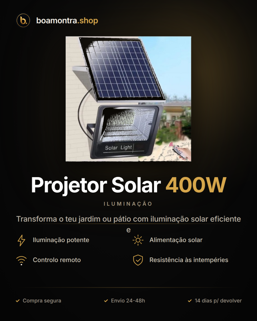 Ilumina o teu espaço exterior com Projetor Solar 400W