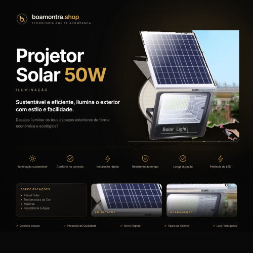 Ilumina os teus espaços com Projetor Solar 50W