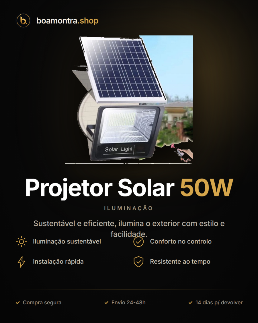 Ilumina os teus espaços com Projetor Solar 50W