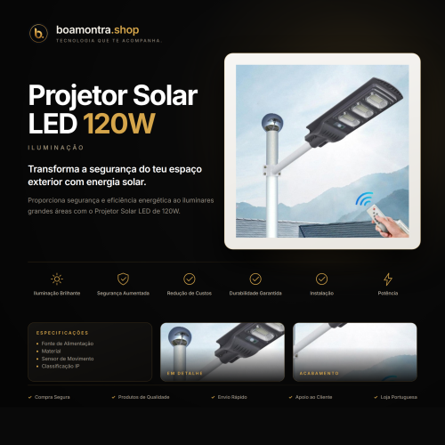 Ilumina Grandes Áreas com Projetor Solar LED 120W