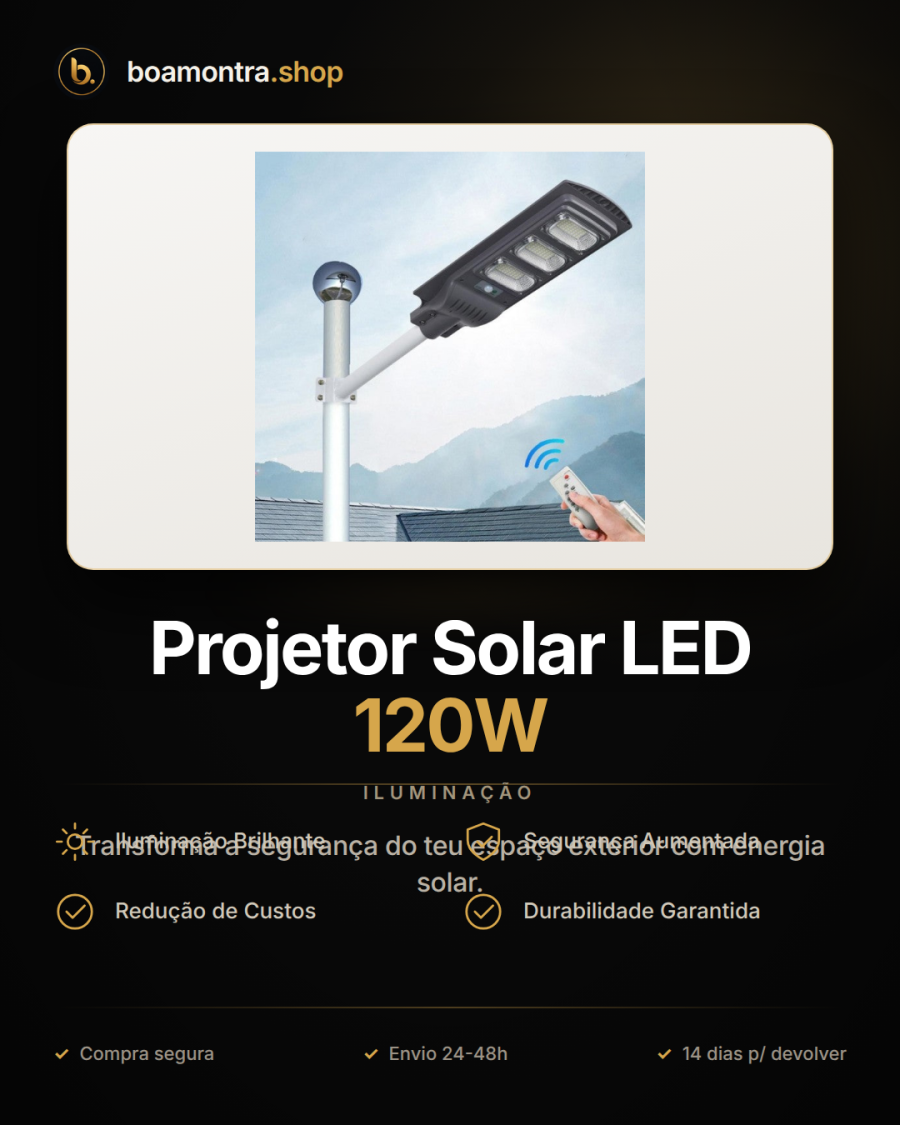 Ilumina Grandes Áreas com Projetor Solar LED 120W
