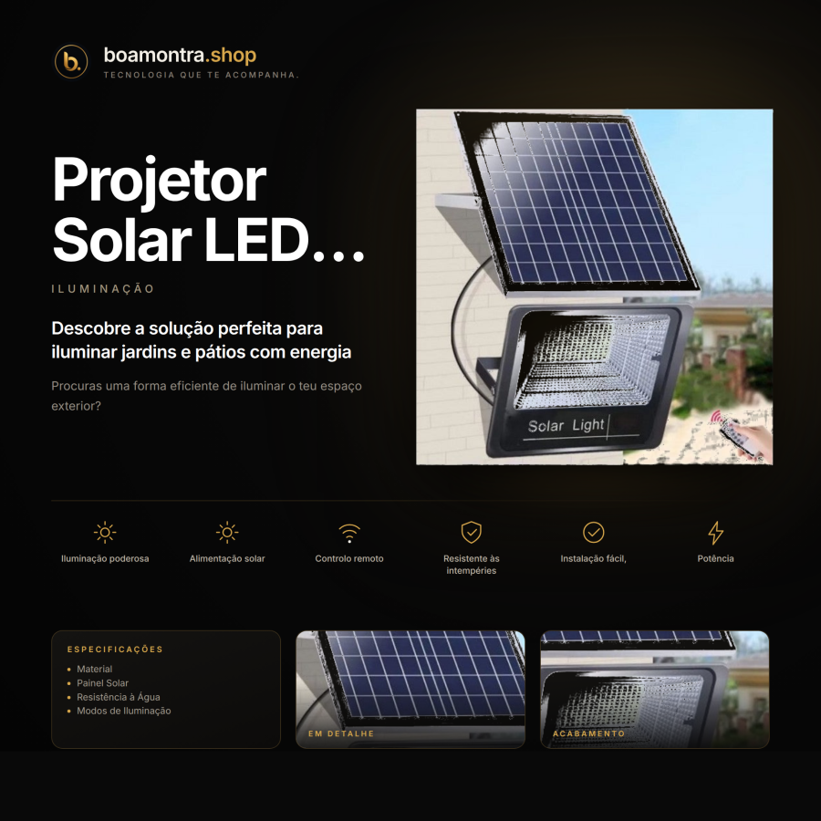 Ilumina o teu espaço com Projetor Solar LED 600W