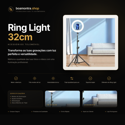 Iluminação Profissional com Ring Light 32cm