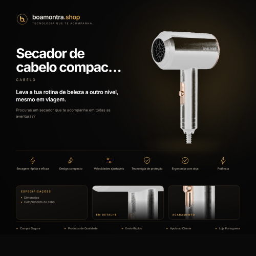 Secador de cabelo compacto e potente