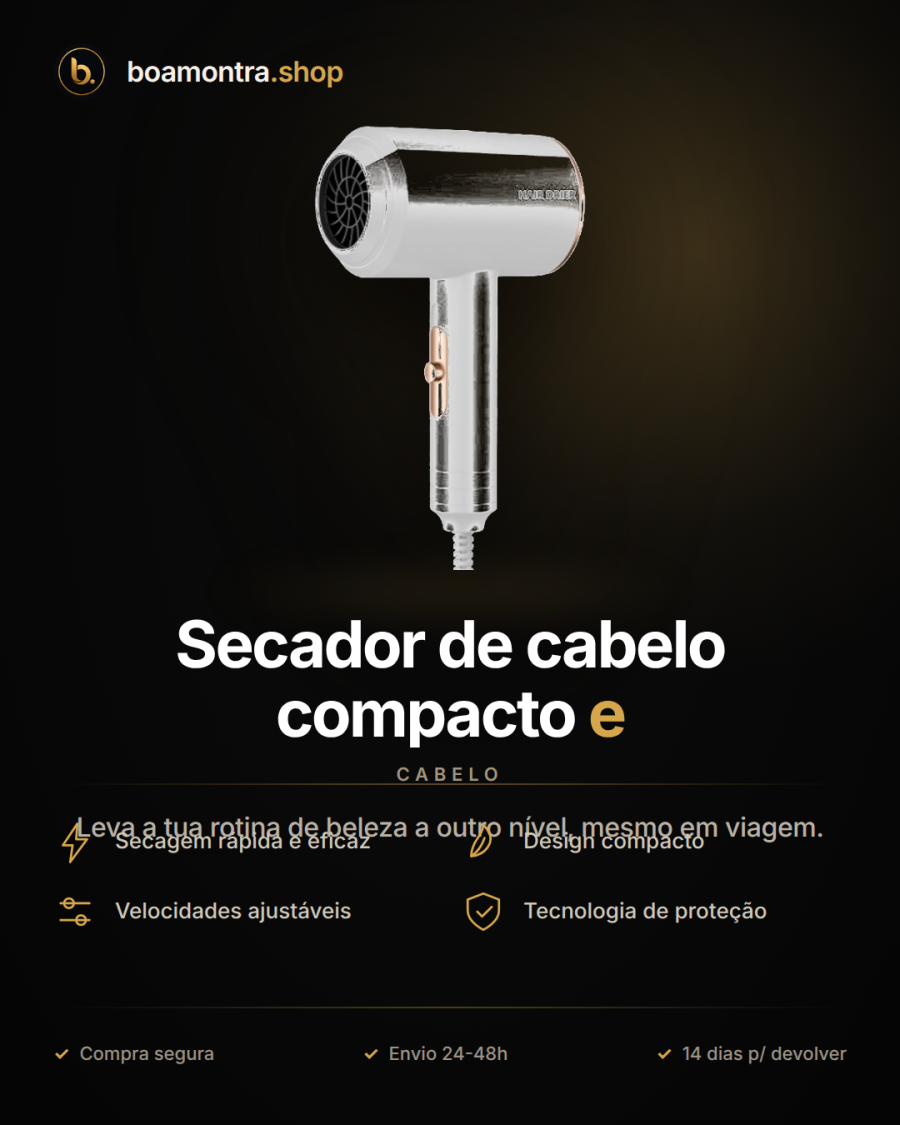 Secador de cabelo compacto e potente