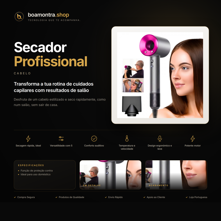 Secagem Rápida e Estilização com Secador Profissional