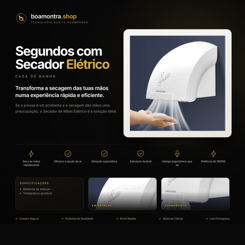 Mãos Secas em Segundos com Secador Elétrico