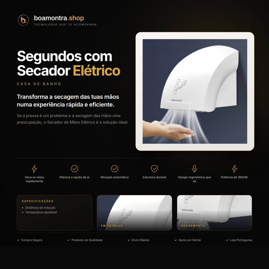 Mãos Secas em Segundos com Secador Elétrico