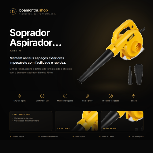 Limpeza Eficiente com Soprador Aspirador 750W
